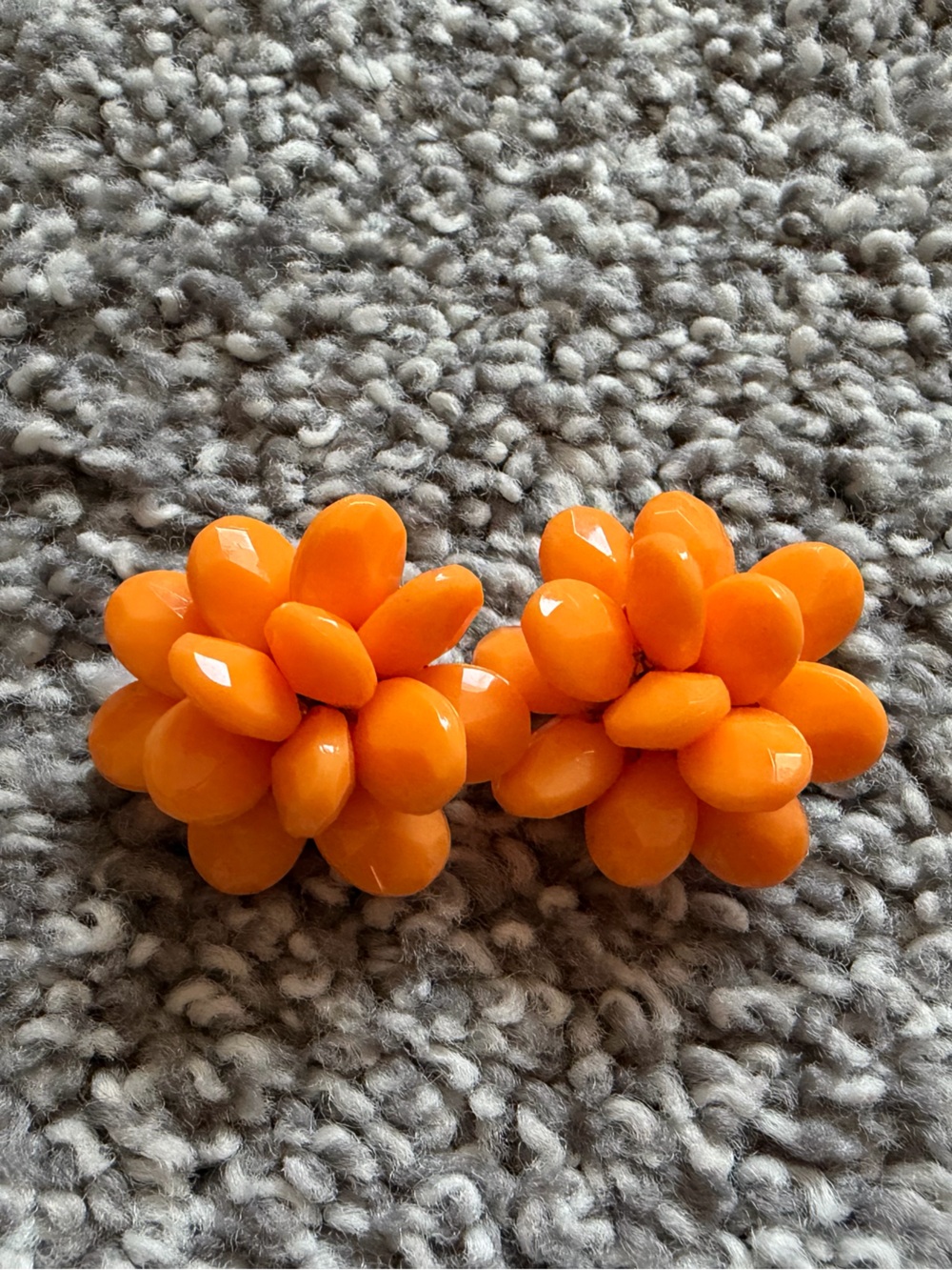 Orange Floral Cluster Clip-On Earrings summer Vintage Mid Century